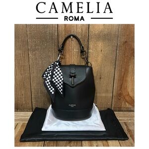 Camelia Roma. Leather Convertible Bucket Bag with Free Dust Bag and Scarf.